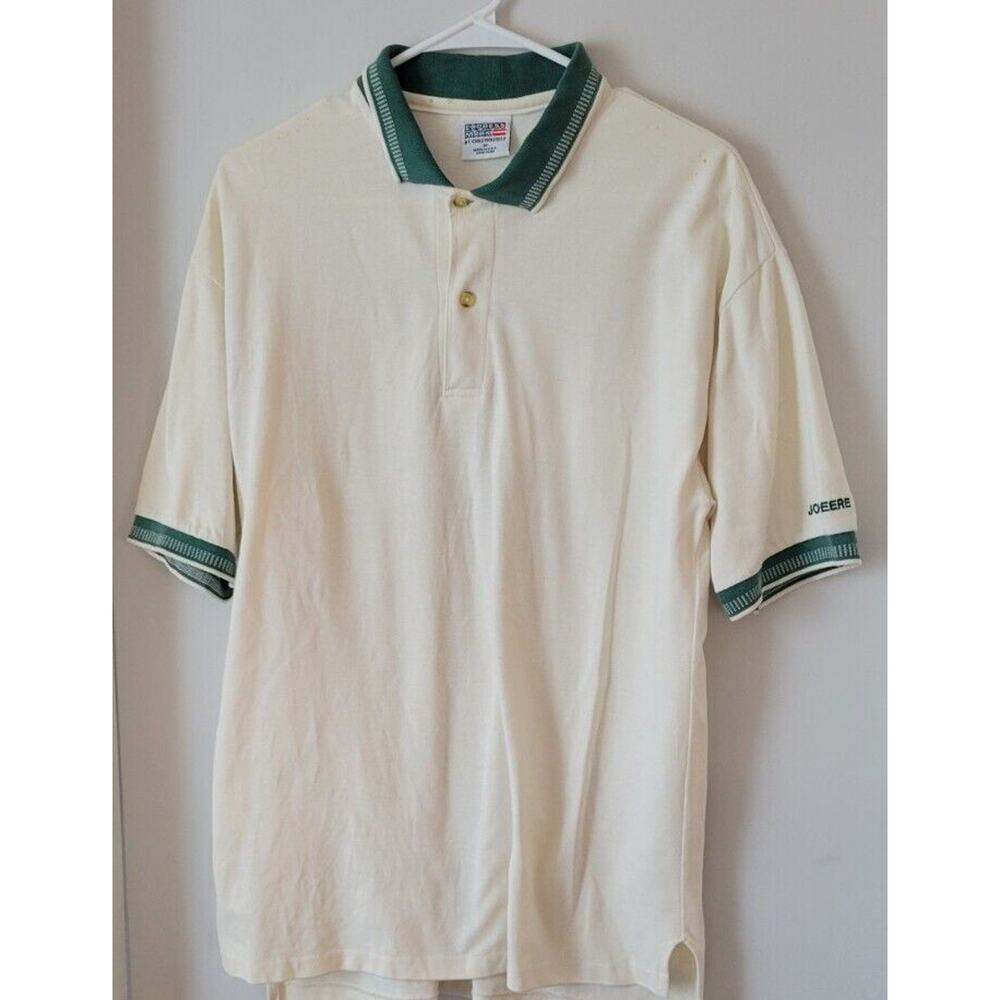 Express Mark Chesterfield Mens Sz. M John Deere Polo Cream Color Green Trim...
